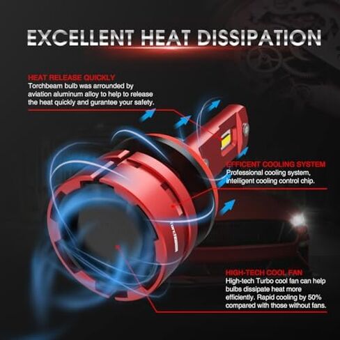 لمبة Torchbeam T2 9007/HB5 LED، طقم استبدال لمبات Hi/Lo بقوة 16000 لومن، مصابيح LED بقدرة 60 وات 400%، لون أبيض بارد 6500 كلفن، عمر افتراضي يزيد عن 50000 ساعة، عبوة من قطعتين in Kuwait