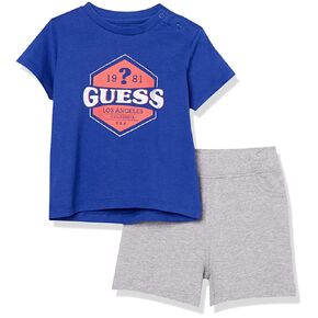 طقم تي شيرت جيرسيه قطني عضوي بشعار Crackle من GUESS للأطفال الصغار وشورت تيري فرنسي مزيج عضوي مكون من قطعتين in Kuwait