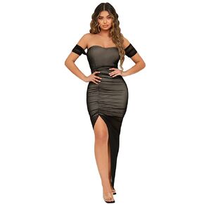 فستان Floerns نسائي بدون أكتاف وأكمام قصيرة وحاشية غير متماثلة للحفلات in Kuwait