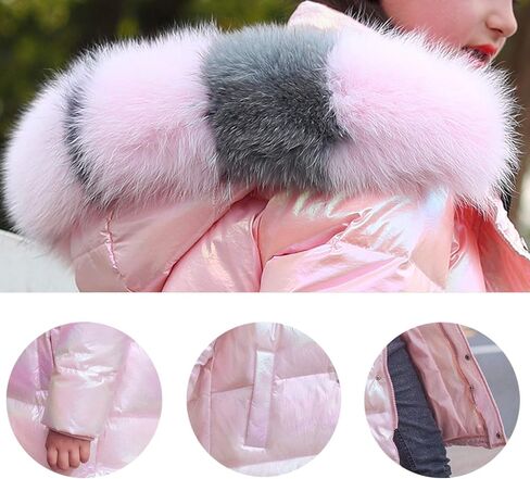 Evelin LEE Girls Winter Warm Faux Fur Collar Hooded Padded Jacket Coat Loose Shiny Puffer Outwear in Saudi Arabia