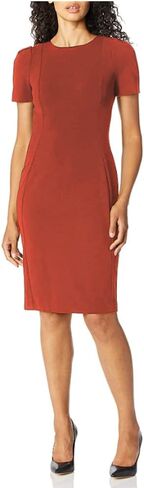 Calvin Klein Women's Short Sleeved Seamed Sheath Dress, Rust, 6 in Saudi Arabia