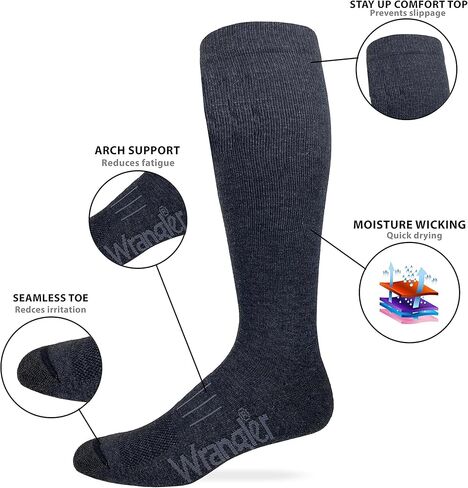 Wrangler Mens Ultra Dri Seamless Toe Western Boot Socks 3 Pair Pack in Kuwait