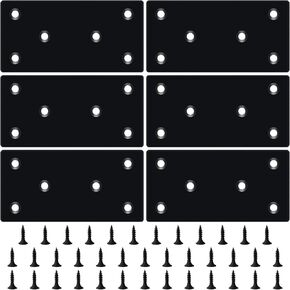 HOUYITOU 4PCS 3.94 x 1.97 inch Black Flat Mending Plate,Metal Bracket with Holes, Straight Steel Brace Fixing Joining Plate for Wood with 24PCS Screws