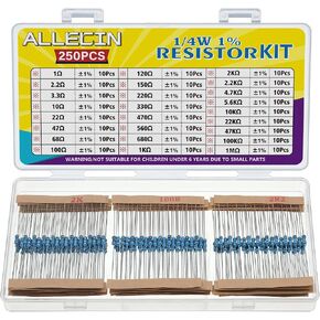 ALLECIN 25 Values 1/4W Resistor Kit from 1 Ohm to 1M Ohm 1/4 Watt 1% Metal Film Resistors Assortment in Kuwait