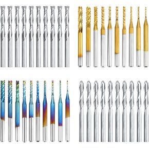 مجموعة المطاحن النهائية لقم التوجيه CNC من ACETOP - قطع لولبية مسطحة وكروية، معطف أزرق نانو / مطحنة نهاية كربيد معطف التيتانيوم، أدوات قطع الطحن ونحت القطع والنقش (عرقوب 1/8 بوصة، 4 أنواع × 10 قطع) in Kuwait