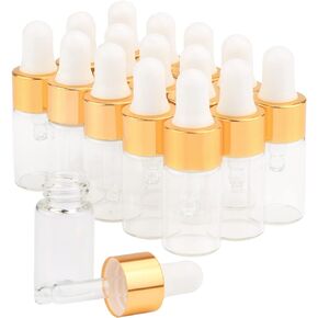 15Pcs Glass Essential Oil Dropper Bottles Clear Mini 1ml/2ml/3ml Perfume Dropping Bottle Cosmetic Sample Vials with Gold Cap and White Latex in Saudi Arabia