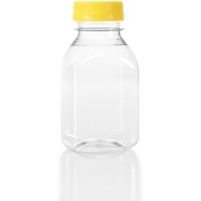 (6) 8 oz. Clear Food Grade Square Plastic Juice Bottles with 6 Different Colored Tamper Evident Caps 6/pack in Saudi Arabia