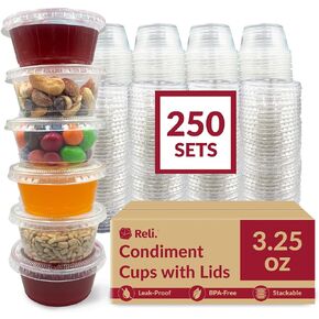 ريلي حاويات صغيرة 3.2 اونصة مع اغطية (250 مجموعة) | اكواب جيلي شوت مع اغطية | حاويات توابل بلاستيكية شفافة مع اغطية | اكواب 3 اونصة مع اغطية | اكواب صلصة 3 اونصة مع اغطية | اكواب سوفليه in Kuwait