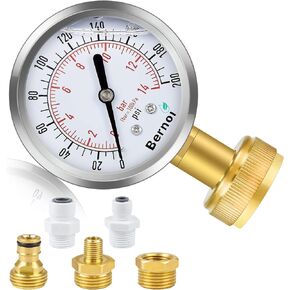 Bernoi Water Pressure Gauge Kit, Glycerin Filled Test with Lead-Free Brass Hose Fittings, 3/4'' Female Coupler Plus 5 Adapters to in Multiple Systems, 2-2/3'' dial, 0-200 Psi in Saudi Arabia