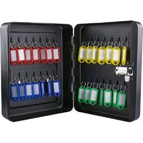 Key Box Wall Mount, 48 Key Hooks & Tags, Steel Security Locking Key Cabinet, Storage Key Lock Box with Code, Key Management Cabinet with Combination Lock