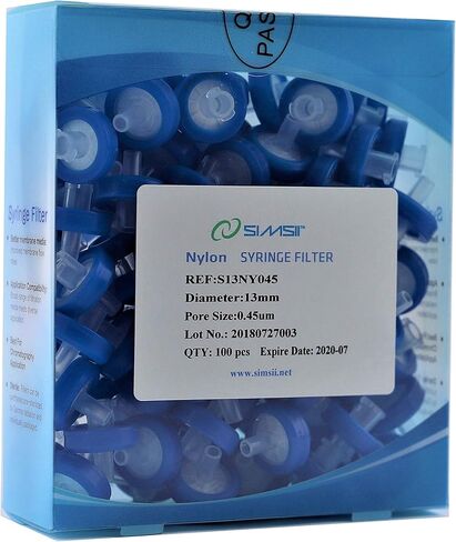 Simsii Syringe Filter, Nylon Membrane Lab Disc, Diameter 13 mm, Micron Pore Size 0.45 um, Pack of 100 in Saudi Arabia