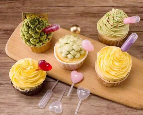 200pcs 4ml Mini Squeeze Transfer Cupcakes Pipettes-Rectangular,Heart,Round Shape,Disposable Plastic Droppers for Cupcake,Dessert,Strawberries and Chocolate, Birthday Party and Holiday Decoration. in Saudi Arabia