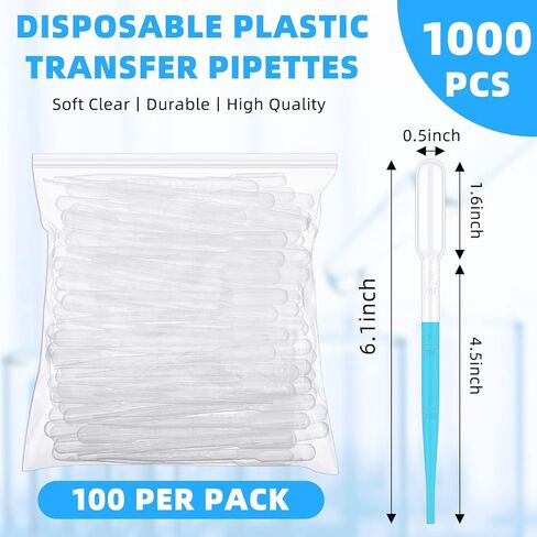 Buryeah 1000 Pcs Plastic Pipettes Droppers 3ml Disposable Transfer Pipettes Eye Dropper Small Graduated Pipettes Dropper for Science Laboratory, DIY Art, Essential Oils Makeup in Kuwait