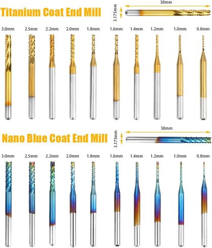 مجموعة المطاحن النهائية لقم التوجيه CNC من ACETOP - قطع لولبية مسطحة وكروية، معطف أزرق نانو / مطحنة نهاية كربيد معطف التيتانيوم، أدوات قطع الطحن ونحت القطع والنقش (عرقوب 1/8 بوصة، 4 أنواع × 10 قطع) in Kuwait