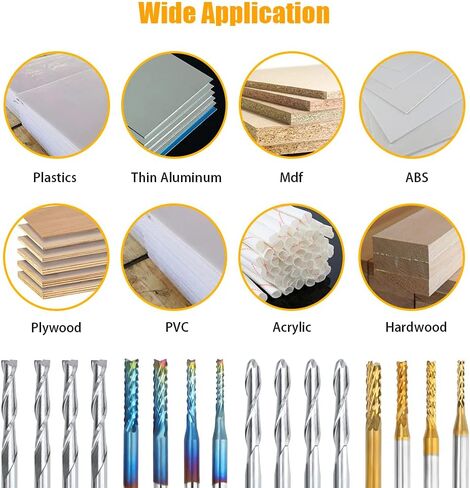 مجموعة المطاحن النهائية لقم التوجيه CNC من ACETOP - قطع لولبية مسطحة وكروية، معطف أزرق نانو / مطحنة نهاية كربيد معطف التيتانيوم، أدوات قطع الطحن ونحت القطع والنقش (عرقوب 1/8 بوصة، 4 أنواع × 10 قطع) in Kuwait