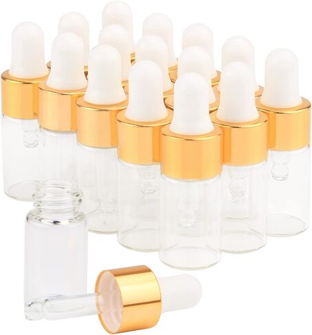 15Pcs Glass Essential Oil Dropper Bottles Clear Mini 1ml/2ml/3ml Perfume Dropping Bottle Cosmetic Sample Vials with Gold Cap and White Latex in Saudi Arabia