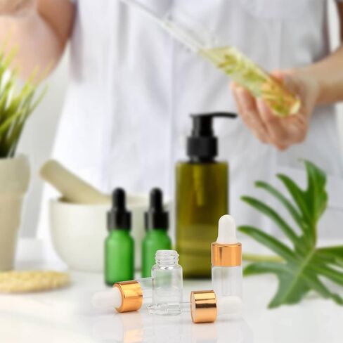 15Pcs Glass Essential Oil Dropper Bottles Clear Mini 1ml/2ml/3ml Perfume Dropping Bottle Cosmetic Sample Vials with Gold Cap and White Latex in Saudi Arabia