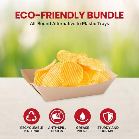 100 pcs Paper Food Trays Disposable, 1 LB Brown Food Boats Disposable for Serving Concession Food, Paper Tray, Nacho Trays Disposable, Paper Boats for Food in Festivals, Carnivals and Fairs in Kuwait
