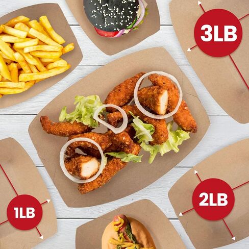 100 pcs Paper Food Trays Disposable, 1 LB Brown Food Boats Disposable for Serving Concession Food, Paper Tray, Nacho Trays Disposable, Paper Boats for Food in Festivals, Carnivals and Fairs in Kuwait