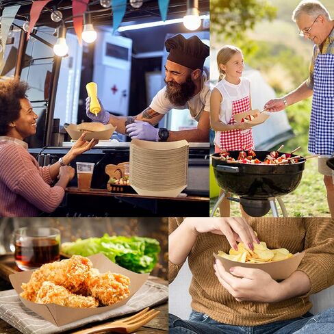 100 pcs Paper Food Trays Disposable, 1 LB Brown Food Boats Disposable for Serving Concession Food, Paper Tray, Nacho Trays Disposable, Paper Boats for Food in Festivals, Carnivals and Fairs in Kuwait