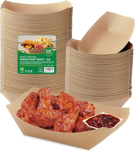 100 pcs Paper Food Trays Disposable, 1 LB Brown Food Boats Disposable for Serving Concession Food, Paper Tray, Nacho Trays Disposable, Paper Boats for Food in Festivals, Carnivals and Fairs in Kuwait