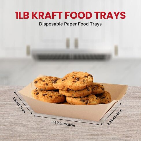 100 pcs Paper Food Trays Disposable, 1 LB Brown Food Boats Disposable for Serving Concession Food, Paper Tray, Nacho Trays Disposable, Paper Boats for Food in Festivals, Carnivals and Fairs in Kuwait