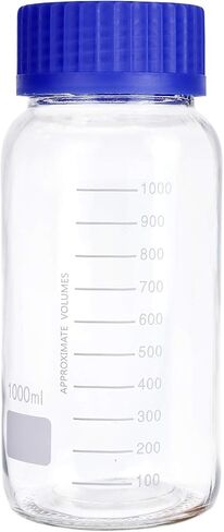 Pastein 3 Pack 1000 mL Wide Mouth Graduated Round Reagent Media/Storage Lab Glass Bottle With GL80 Orange Polypropylene Screw Cap… in Kuwait