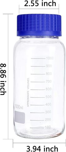 Pastein 3 Pack 1000 mL Wide Mouth Graduated Round Reagent Media/Storage Lab Glass Bottle With GL80 Orange Polypropylene Screw Cap… in Kuwait
