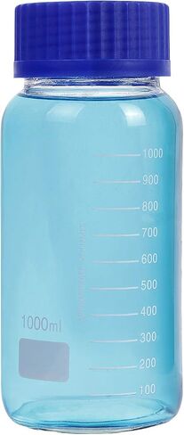 Pastein 3 Pack 1000 mL Wide Mouth Graduated Round Reagent Media/Storage Lab Glass Bottle With GL80 Orange Polypropylene Screw Cap… in Kuwait