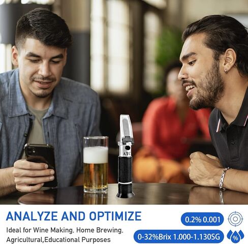 مقياس انكسار TKSYS Brix مع ATC، مقياس مزدوج - جاذبية محددة وبريكس، مقياس كثافة السوائل في صناعة النبيذ وتخمير البيرة، مجموعة البيرة المنزلية in Kuwait