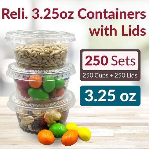 ريلي حاويات صغيرة 3.2 اونصة مع اغطية (250 مجموعة) | اكواب جيلي شوت مع اغطية | حاويات توابل بلاستيكية شفافة مع اغطية | اكواب 3 اونصة مع اغطية | اكواب صلصة 3 اونصة مع اغطية | اكواب سوفليه in Kuwait