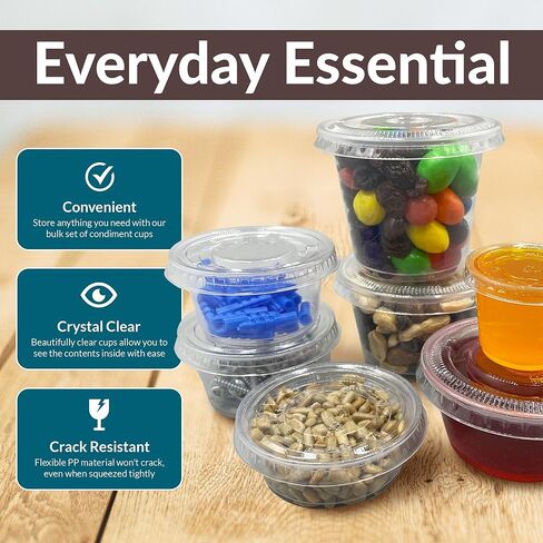 ريلي. عبوات صغيرة بأغطية سعة 4 أونصة (250 مجموعة) | أكواب جيلو شوت بأغطية | حاويات بهارات بلاستيكية شفافة بأغطية | أكواب الحصص مع الأغطية | أكواب صلصة | أكواب سوفليه | تكويم | حجم كبير in Kuwait