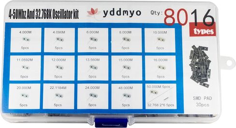 yddmyo 16 قيمة 80 قطعة تشكيلة مذبذب كريستال الكوارتز 4 ميجا هرتز، 4.096 ميجا هرتز، 6 ميجا هرتز، 8 ميجا هرتز، 10 ميجا هرتز، 11.0592 ميجا هرتز، 12 ميجا هرتز، 13.56 ميجا هرتز، 15 ميجا هرتز، 16 ميجا هرتز، 20 ميجا هرتز، 22.1184 ميجا هرتز، 24 ميجا هرتز، 32.768  in Saudi Arabia
