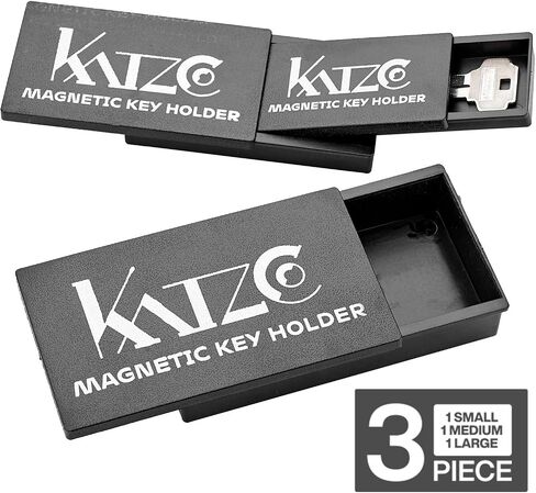 حامل مفاتيح مغناطيسي من Katzco - 3 عبوات - 1.25 × 2.75 بوصة - حافظات بلاستيكية سوداء متينة مع مغناطيس قوي - للمقصورات الآمنة، ومفاتيح السيارة الإضافية، والمنزل، والمزيد in Kuwait