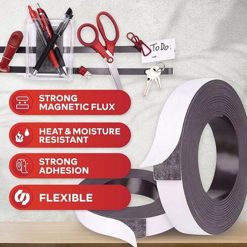 XFasten 1-Inch X 10-Foot, 3-Pack Heavy Duty Magnetic Tape Roll, Sticky Magnetic Strips for DIY Projects, Magnetic Tape Strips with Adhesive Backing, Strong Magnetic Tape for Whiteboard, Classroom, DIY in Saudi Arabia