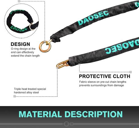 DAOSEC Extra Long Security Chain, 10ft x 0.35in(9mm) Thick Heavy Duty Lock Chain - Hardened Alloy Steel Cut Proof Chain - Ideal for Motorcycles, Generators, Trailers, ATVs and More in Kuwait