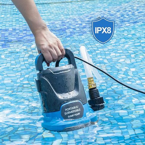 مضخة مياه PANRANO 1HP 3500 GPH مضخة مياه غاطسة محمولة لنقل المياه الكهربائية مع 8 ملحقات لتصريف حمام السباحة والحديقة والمنتجعات الصحية وحوض الاستحمام الساخن وبركة الفيضانات وساحة الطابق السفلي in Kuwait