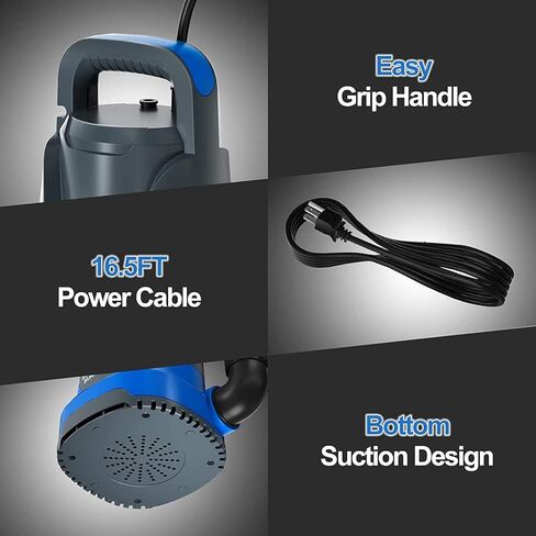 مضخة مياه PANRANO 1HP 3500 GPH مضخة مياه غاطسة محمولة لنقل المياه الكهربائية مع 8 ملحقات لتصريف حمام السباحة والحديقة والمنتجعات الصحية وحوض الاستحمام الساخن وبركة الفيضانات وساحة الطابق السفلي in Kuwait