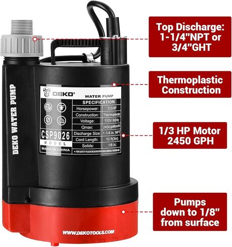 Sump Pump: DEKOPRO 1HP Submersible Pump for Pool Draining 3302GPH Stainless Steel Water Pump with Float Switch in Saudi Arabia