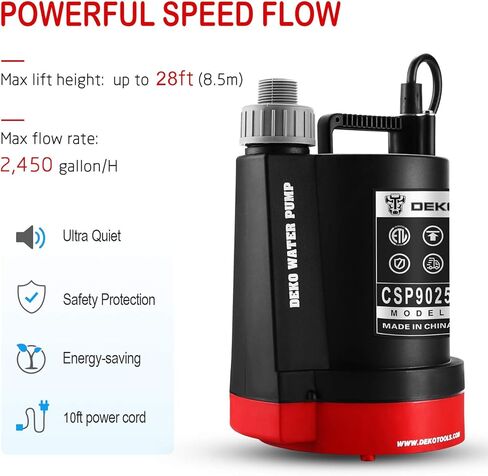 Sump Pump: DEKOPRO 1HP Submersible Pump for Pool Draining 3302GPH Stainless Steel Water Pump with Float Switch in Saudi Arabia