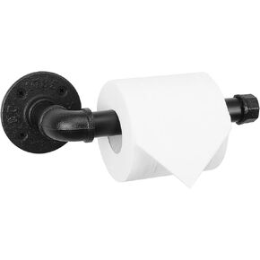 NearMoon Industrial Pipe Toilet Paper Holder, Heavy Duty DIY Toilet Roll Holder for Bathroom, Living Room and Kitchen, Vintage Rustic Iron Style Rust Free Bathroom Hardware, Wall Mounted (Black)