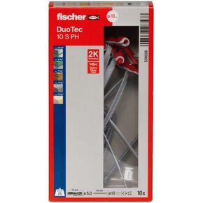 fischer DuoTec 25/64" S PH LD, high-quality toggle-plug with panhead screw, 2-component-plug for fastening in plasterboard, gypsum fibreboard, wood, steel & plastic pannels, etc., 10 plugs & 10 screws in Kuwait