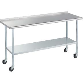 طاولة روك بوينت من الفولاذ المقاوم للصدأ للإعداد والعمل مقاس 72 × 24 بوصة مع عجلات دوارة، طاولة تجارية شديدة التحمل من NSF مع رف سفلي وبلاش باكسبلاش للمطعم والمنزل والفندق in Kuwait