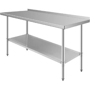 طاولة عمل من الفولاذ المقاوم للصدأ مقاس 60 × 24 بوصة، حاجز متين ورف سفلي للمطبخ، طاولة عمل عملية قابلة للتعديل in Kuwait