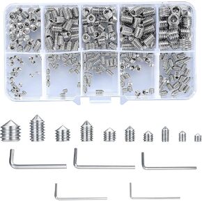 Set Screws Assortment Kit, 250pcs Allen Head Hex Socket Cone Point Set Screws, Stainless Steel Internal Hex Drive Cup-Point Set Screws Assortment for Door Handle, Bathroom Fixtures, M3/4/5/6/8 in Kuwait