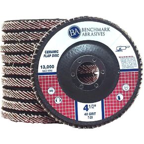Benchmark Abrasives 4.5" x 7/8" T29 (Angled) Ceramic Flat Flap Discs for Sanding, Grinding, Finishing, Stock Removal on Stainless Steel, Carbon Steel Alloys Metals (10 Pack) - 36 Grit