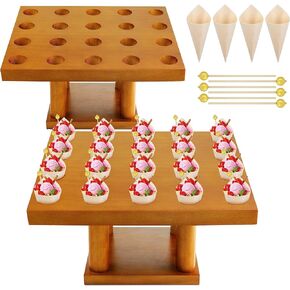 حامل مخروطي خشبي بسعة 40 فتحة من بي سي سي اي زد يو، حامل مخاريط الطعام والايس كريم والوافل والوجبات الخفيفة والشاركوتيري والحلوى والسوشي لحفلات اعياد الميلاد وحفلات الزفاف والمطاعم والبوفيهات، 11.8 in Kuwait