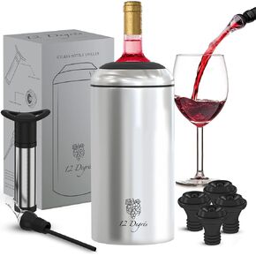 Iceless Wine Chiller Set - Perfect Wine Gifts for Women and Men Including Stainless Steel Insulated Wine Bottle Cooler with Wine Pump, Aerator & 4 Stoppers (Black) in Saudi Arabia