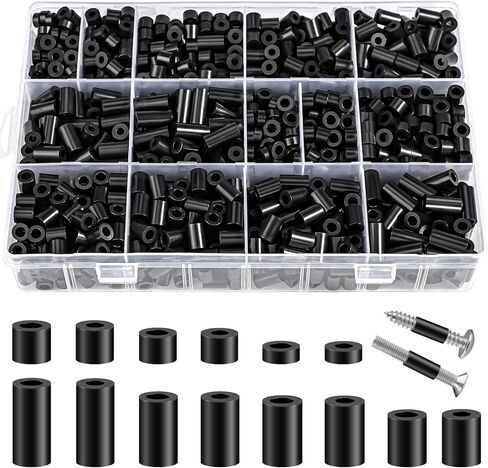 Neng-Q 1150 Pcs Electrical Outlet Screws Spacers,Black Nylon Round Spacer ID 3.2mm﹠4.2mm,OD 7mm, 3mm 5mm 6mm 8mm 10mm 12mm 15mm Length,Suitable for M3 M4 Screws Hardware Spacer Bracket in Kuwait