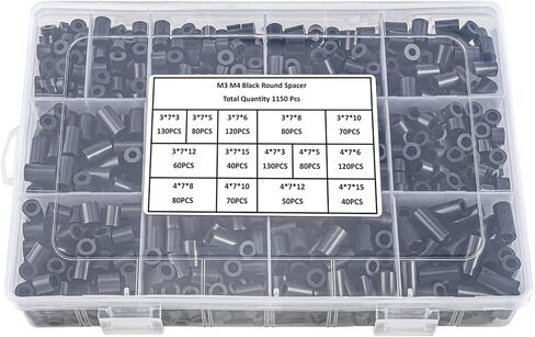 Neng-Q 1150 Pcs Electrical Outlet Screws Spacers,Black Nylon Round Spacer ID 3.2mm﹠4.2mm,OD 7mm, 3mm 5mm 6mm 8mm 10mm 12mm 15mm Length,Suitable for M3 M4 Screws Hardware Spacer Bracket in Kuwait